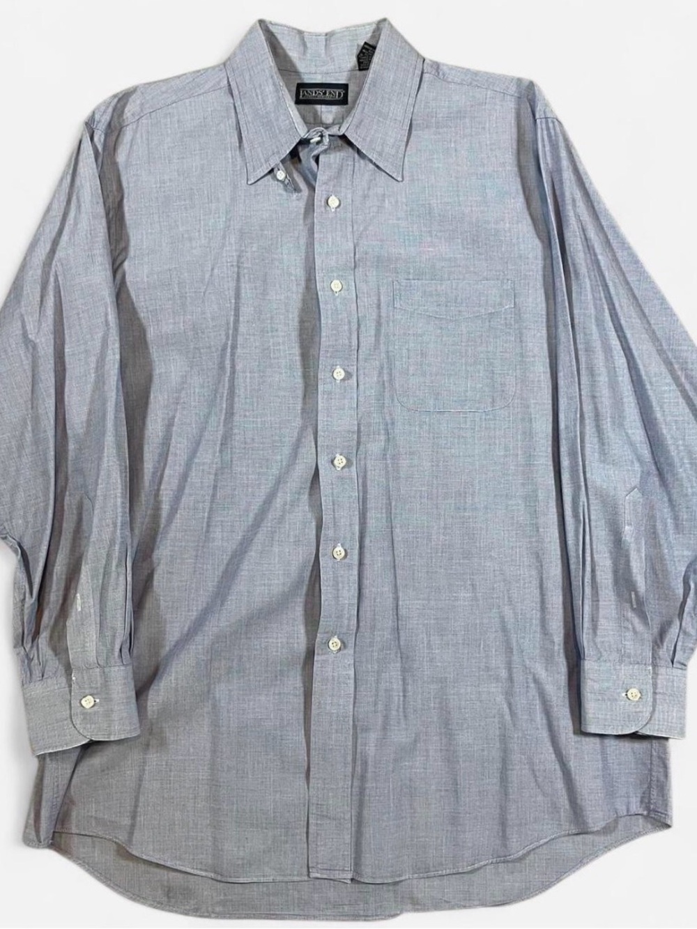 Vintage Lands End Button Up Shirt Size 16 1/2 - 33 Made In Hong Kong